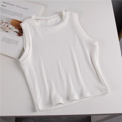 China Breathable White Ribbed Tank Top Knitting Turtle Neck Fitness Crop Solid Knitted Tank Top For Women Simply for sale