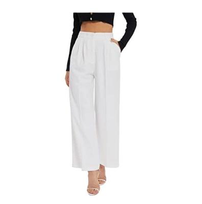 China Custom Womens Anti-Wrinkle Wide Leg Pants Business Back Waist Stretch High Top Long Straight Suit Pants Work Trousers for sale