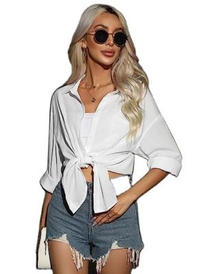 China Women's Long Sleeve Button Down Shirts Office Drop Shoulder Oversized Blouse Boyfriend Long Sleeve Dress Shirt With Pocket for sale