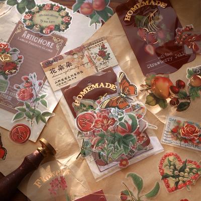 China 25 PET Paper PVC Sheets Vintage PET Stickers Set Retro Times Plant Floral Decorative Adhesive Label Stickers For Scrapbooking for sale