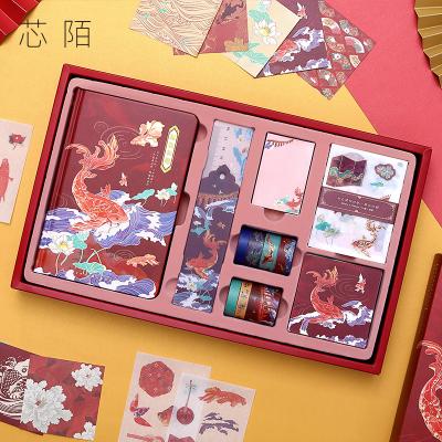 China Simno Chinese style stationery set of hardcover book/creative color page notebook/red gift box jacket packaging for sale