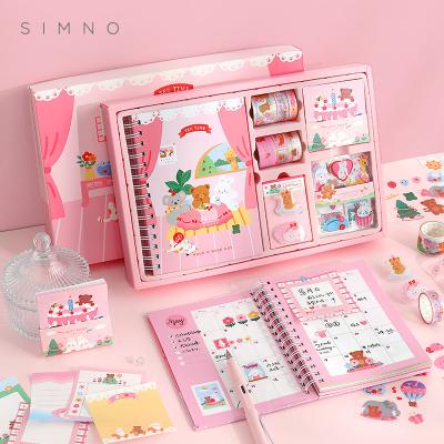 China Cute Hardcover Simno New Design Cute Diary And Tape Sticker Set Girl Custom Logo Box Packaging for sale