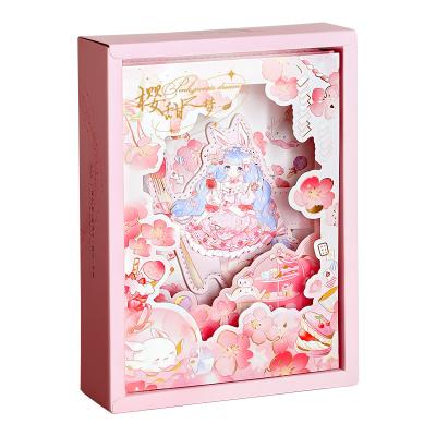 China Custom Cute Girl Sakura Pu Notebook Gift Set Kawaii Hardcover Book With Three-dimensional Notebook Gift Box As Valentine's Day Present for sale