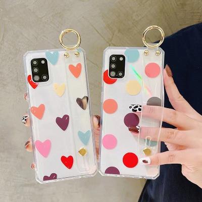 China Anti-drop With Wristband Colorful Heart Soft Plastic Back Phone Cover Case For xr pro xs 11 max 12 case for sale