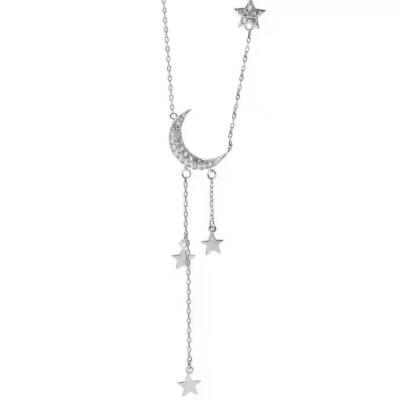 China CLASSIC Fashion Moon and Star Vertical Diamond Pendant Necklace with 16 18 inch Adjustable Chain in 18K Gold for sale