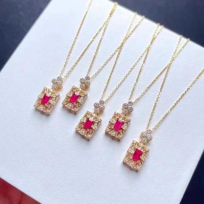 China CLASSIC Red Ruby and White Natural Diamond Pendant Necklace Jewelry Gemstone Pendant Necklace for Women for sale