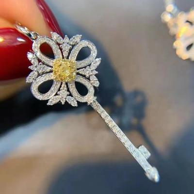 China CLASSIC Natural White Yellow Citrine Gemstone Pendant Necklace Diamond Accent Floral Key Locks in 18K Solid Gold Chain for sale