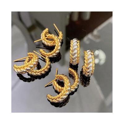 China Romantic Fashion Jewelry 18K Gold Plated Small Gold Hoop Earrings For Women Small Round Hoops Post Stud C Shaped Earrings for sale