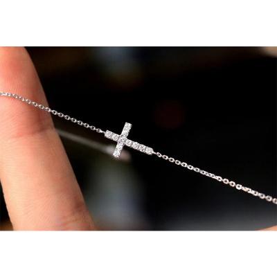 China CLASSIC Adjustable Certified Solid Round Diamond Sideways Cross 18k White Gold Bracelet For Women for sale