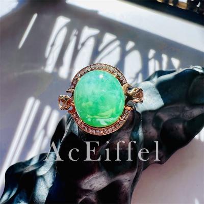 China Vintage Amazing 18K White Gold Plated Certified Natural Burma Green Jade Diamond Halo Ring For Women Jadeite for sale