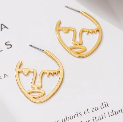 China FASHIONABLE Custom Single Cavity Earring Drop Earring Enamel Image 18k Gold Single Face Face Stud Gold Stud Earring for sale