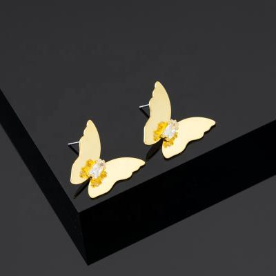 China New fashion cute butterfly earring gold butterfly stud earring diamond earring lady tasty TRENDY earring for sale