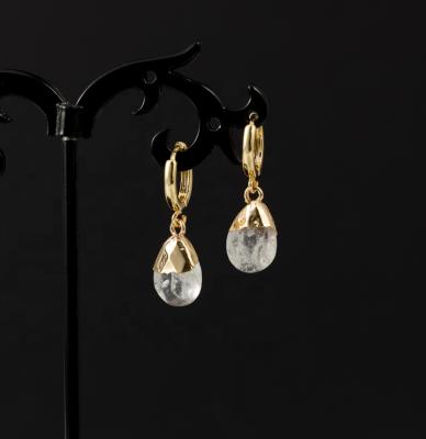 China FASHIONABLE natural stone savory dangling earring women gold rhinestone drop earring Madame huggie cyrstal earring for sale