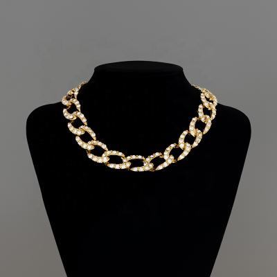 China 2021 Gold Crystal Restriction Custon Necklace CLASSIQUE New Product Bling Long Chain Chunky Necklace for sale