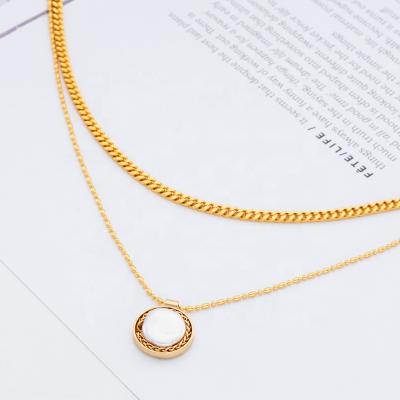 China CLASSIC Layer 18k Gold Nest Fill Pearl Pendant Necklace Lady Long Chain Necklace Gift for sale