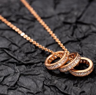 China Wholesale CLASSIC 925ss Rose Gold Filled Ring Chain Necklace CZ Stone Ring Pendant Necklace Women Men for sale