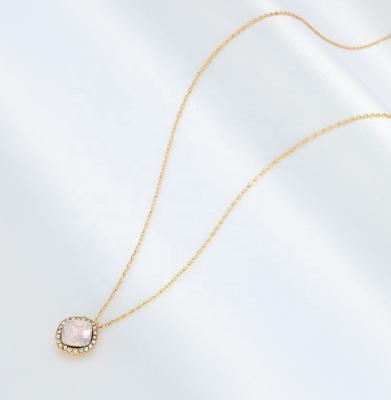 China CLASSIC Rose Crystal Dangling White Stone Necklace Chain Gold Necklace Mom Women Chain Pendant Necklace for sale