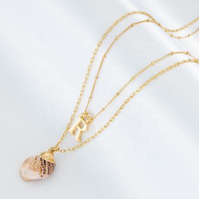 China CLASSIC Shell Layer Necklace Initial Letter Conch Boho Fashion Pendant Necklace for Women Shell Cowrie Summer Jewelry Gift for sale