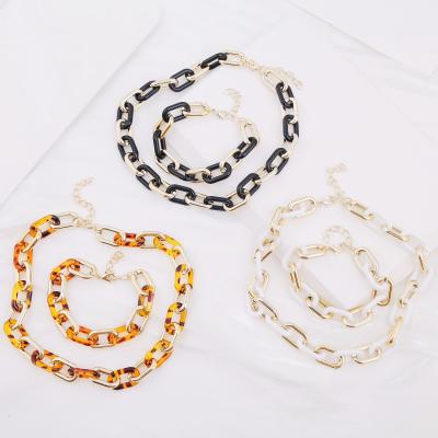 China BOHEMIA Colored Customized Leopard Punk Resin Unisex Resin Bracelet Copper Link Choker Bracelet Necklace Acrylic Long Chain Jewelry Set for sale