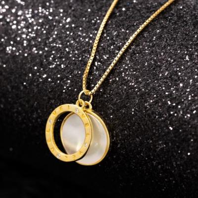 China CLASSIC Plated Pendant Necklace 925S Yellow Gold Mum Pearl Necklace Tasty Circle Disc for sale