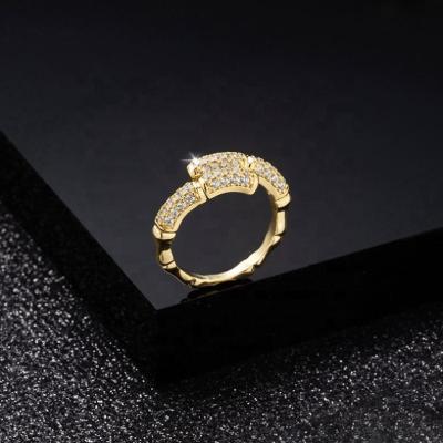 China CLASSIC Pave Open Stone Ring 18K Gold Plated Bamboo Diamond Twist Open Ring For Women Men Jewelry for sale