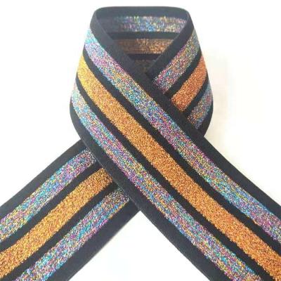 China Garment Accessories Garment Accessories Glitter Elastic Band Single Rainbow Color Striped Lurex Elastic for sale