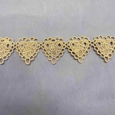 China Water Soluble Stock Wholesale Gold Embroidery Design Heart Shape Metallic Lace Lace for sale