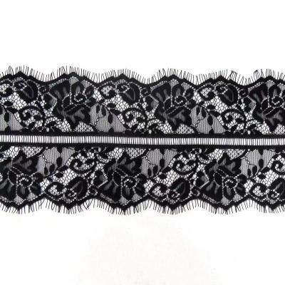 China Wholesales Water Soluble New Fashion Double Black 13.5cm Eyelash Lace Trim For Lady Dress for sale