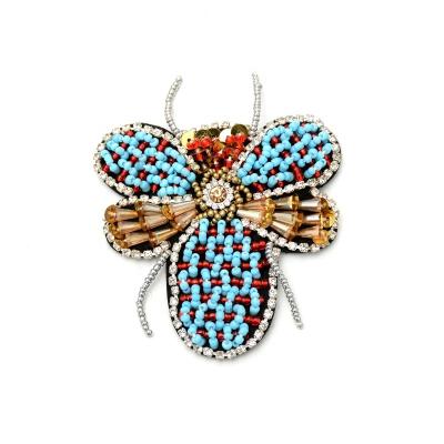 China Wholesale Handmade Stock Decorative Applique For Bag Insect Design Hand Beaded Applique For Clothing for sale