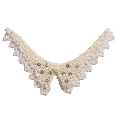 China Eco-Friendly Fashion Embellished Neck Trims Garment Decorative Beaded Pearl Necklace Applique Beaded Neckpiece For Dress for sale