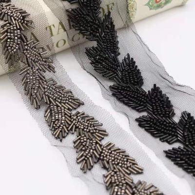 China Water Soluble Delicate Clothes Decor Beaded Lace High Quality Handmade Beaded Lace Trims Wedding Dress Beaded Lace for sale