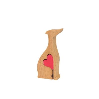 China Beech Wood Dog Table Carving Figurine Decorative Ornament Carving Statue Desktop for sale