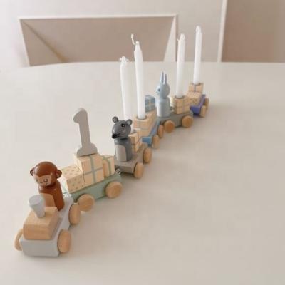 China Educational DIY Toys Decoration Baby Room Birthday Wooden Candlestick Stand Train Gift Sets Train Toys For Photography for sale