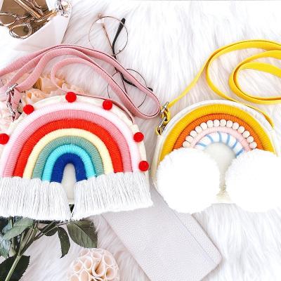 China Minimalist Cross - Body Bag Mini Weaving Boho Rainbow Shoulder Handwoven Rainbow Wall Decor with Tassels Rainbow Macrame Wall Hanging for sale