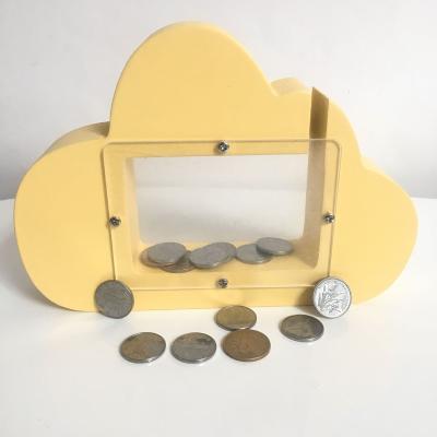 China Children's Toys Cloud Shaped Piggy Money Saving Boxes Transparent Wooden Children Gift Coin Banks Home Decoration for sale