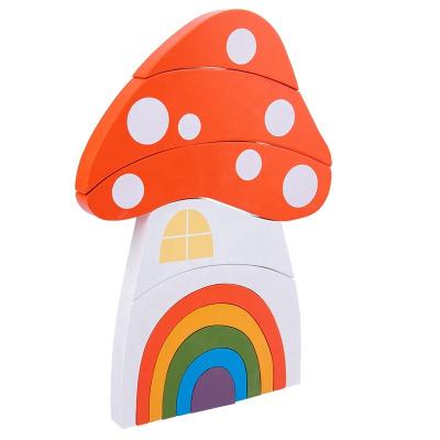 China Kids Educational Toys Rainbow Building Block Wooden Pure Handmade Assembling Mushroom Blocks Home Decor Montessori Balance Toy For Kids Gift for sale