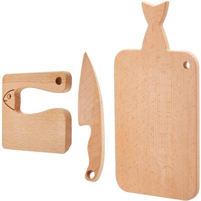 China Kitchen Toy Disposable Wooden Cutting Board and Safe Wooden Knife Chopper and Chopper Beech for Kids for sale