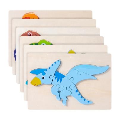 China Wooden Kids Toys Dinosaur 3D Cardboard Wooden Puzzle Puzzles For Baby Kid Early Educational Toys for sale