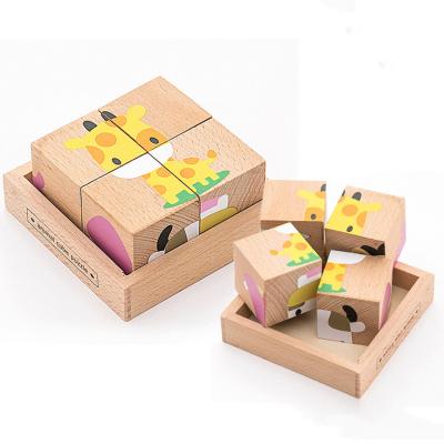 China Educational DIY Toys 4 Cubes Animals Wooden Block Puzzles With Tray Montessori Waldorf Pinch Learning Toy Baby Toddler Preschool 3D Puzzle - Birthday for sale