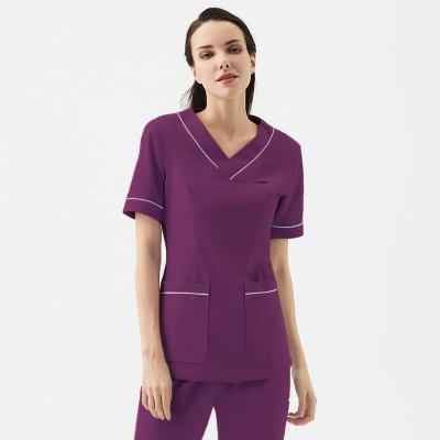 China Comfortable Breathable Professional Medical Scrubs Polyester Spandex Workwear Customized Fit Scrubs Spa Uniforms Salon Uniform for sale