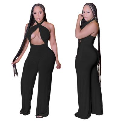 China Anti-Wrinkle 2020 Newcomers Fashion Women Casual Sleeveless Vest Hollow Waist Drawstring Split Gaiters Solid One-Piece Overalls for sale