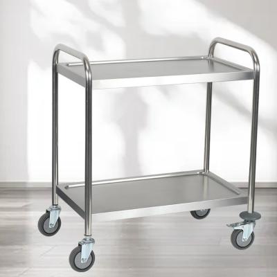 China Modern Custom Made Double Layer Stainless Steel Dining Cart TrolleyStainless Steel Product Dining CartSteel Dining Trolley for sale