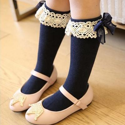 China Anti-Fault 6 High Solid Colors Baby Ruffle Lace Socks Baby Knee Girls Socks for sale