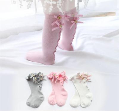 China 10 Pink Colors Baby Socks Knee High Organic Cotton Antibacterial Ruffle Stocking Socks for sale