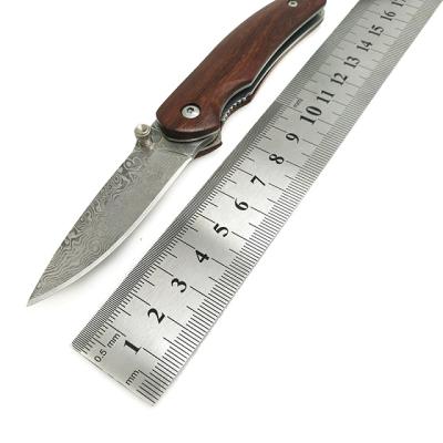 China Utility Knife Damascus Pocket Folding Knives Handle Mini Utility EDC Tool Steel Wood Knife for sale