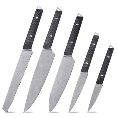 China Professional Chef Stocked Good Quality Sandvik 12C27 Steel 5pcs Kitchen Knives Group of Ten Handle Set With Knife Roll Bag for sale