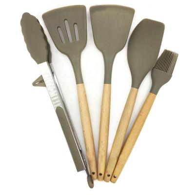 China Silicone Kitchen Tools 10 Pcs / Set Silicone Kitchen Utensils Set With Beech Wood Handle Cookware for sale