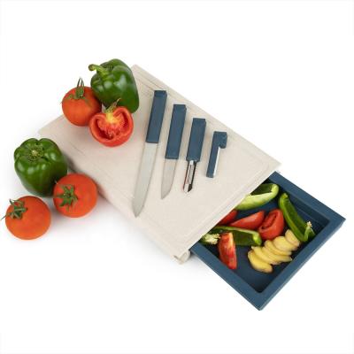 China Kitchen Stocked Plastic Cutting Board With Gathering Container Chopper Set With Stainless Steel Knife Chef Tool for sale