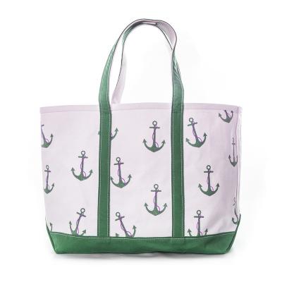 China China Supplier PORTABLE Custom Print Anchor Green Heavy Duty Canvas Tote Bag With Zip Pocket for sale