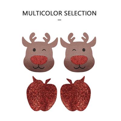 China 1 Pair/Shinny Apple Red One Piece Ladies Christmas Premium Seamless Deer Shape Disposable Nipple Cover for sale